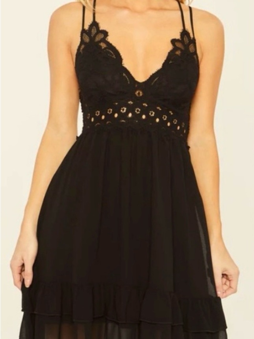 Southern fried chics Plus Size Lace Strap Little Black Dress